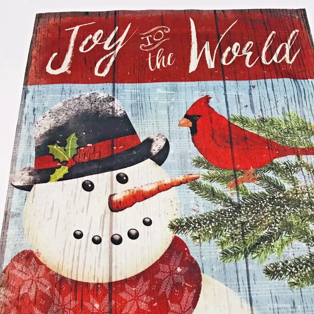 Winter Lawn Flag Joy to the World Garden Banner Snowman Cardinal 18x12 inches